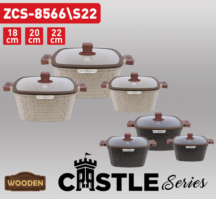 سرویس قابلمه ۶ پارچه گرانیتی مربع آجری زیو مدل ZCS_8566_22