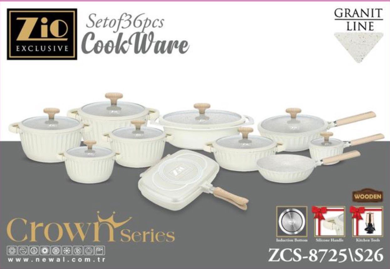 سرویس قابلمه ۳۶ پارچه گرانیتی زیو طرح کراون مدل ZCS_8720وZCS_8725