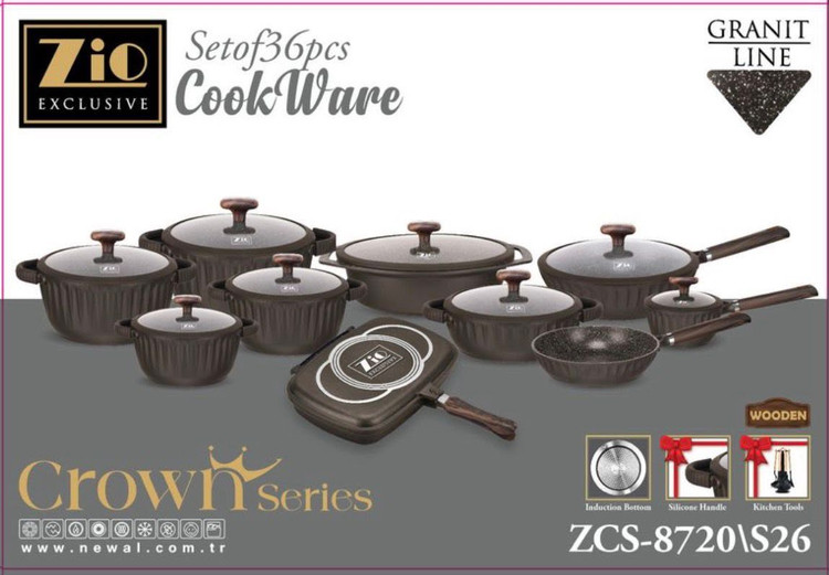 سرویس قابلمه ۳۶ پارچه گرانیتی زیو طرح کراون مدل ZCS_8720وZCS_8725